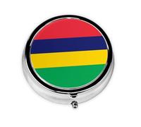 Flag of Mauritius Take-Along Pill Box, Portable Round Pill Box, fits in Your Purse Pocket Lightweight 3 Compartment Pill Box,