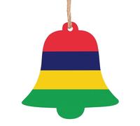 Flag of Mauritius Wooden Bell Shape Christmas Decoration Set - Can be hung on Christmas trees and windows - 6-Piece Set