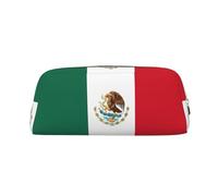 Flag of Mexico Genuine Leather Zip Pen Pouch, Stationery Storage Bag Makeup Bag, Suitable for Students School Office.