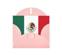 Flag Of Mexico Horizontal Holiday Card With Pink Heart Shaped Envelope And Write Various Holiday Greetings