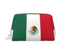 Flag of Mexico Leather Hand-Held Zipper Makeup Bag Storage Bag for Miscellaneous Items Pen Case