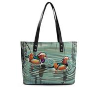Flag of Mexico Leather Tote Bag for Women Top Handle Purses Handbags Casual Work Tote Travel Shoulder Bag, Chinese Style Mandarin Ducks, 29*34*14cm