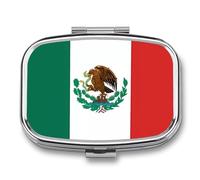 Flag of Mexico Pill Box 2 Compartment, Portable Pill Case with Mirror for Pocket Purse Travel, Mini Metal Medicine Organizer for Vitamins Fish Oil