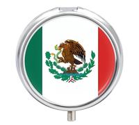 Flag of Mexico Pill Box 3 Compartment Portable Travel Pill Case with Mirror Round Metal Medicines Storage Container Pocket Medicine Box to Hold Vitamins Fish Oil