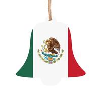 Flag Of Mexico Print 6pcs Christmas Tree Hanging Decor, Wooden Angel Bell Tree Snowman Shapes For Xmas Setup