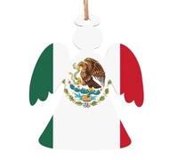 Flag Of Mexico Print 6pcs Christmas Tree Hanging Decor, Wooden Angel Bell Tree Snowman Shapes For Xmas Setup