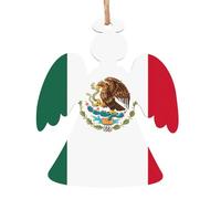 Flag Of Mexico Print 6pcs Christmas Tree Hanging Decor, Wooden Angel Bell Tree Snowman Shapes For Xmas Setup