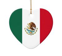 Flag Of Mexico Print Christmas Ceramic Decor Gift,Unique Star Heart Shaped Pendant Ornament For Holiday Decor