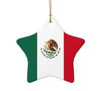 Flag Of Mexico Print Christmas Ceramic Decor Gift,Unique Star Heart Shaped Pendant Ornament For Holiday Decor
