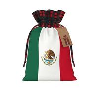 Flag Of Mexico Print Festive Plaid Gift Bag, Candy Bag, Drawstring Burlap Pouch For Holiday Presents Favor-M