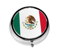 Flag of Mexico This Small, Round Pill Box is a Portable Travel Medicine Organizer with Three compartments for Storing Daily medications.