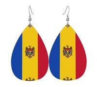 Flag of Moldova Leather Earring Pairs Teardrop Faux Leather Earrings Set for Women Lightweight Leather Dangle Drop Earrings.