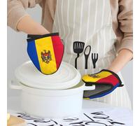 Flag of Moldova Print Mini Silicone Oven Mitts Set â€“ Heat Resistant Pot Holders for Baking, Grilling & Microwave Use One Size
