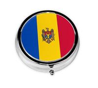 Flag of Moldova Take-Along Pill Box, Portable Round Pill Box, fits in Your Purse Pocket Lightweight 3 Compartment Pill Box,