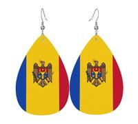 Flag of Moldova Teardrop-shaped leather earrings are a luxurious and fashionable accessory suitable for women, showcasing individual charm.