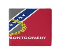 Flag of Mon1tgomery, Alabama Leather Bifold Wallet for Men Slim Card Cases with 2 Slots Minimalist Coin Purs