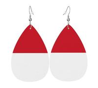 Flag of Monaco Print Leather Teardrop Earrings - Fashion Earrings Dangle Drop Jewelry, for Women Valentine Gift