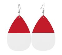 Flag of Monaco Printed leather earrings with teardrop-shaped dangling design, light and soft.