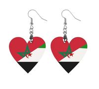 Flag of Morocco And Western Sahara Round Wooden Earrings Boho Drop Pendant Fashion Gifts for Women