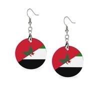 Flag of Morocco And Western Sahara Round Wooden Earrings Boho Drop Pendant Fashion Gifts for Women