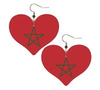 Flag of Morocco Prints Stylish Heart-Shaped Earrings Lightweight Women'S Accessories Perfect For Parties And Valentine'S Day.