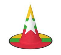 Flag Of Myanmar Print Carnival Halloween Witch Hat Costume Lightweight Cap For Parties Cosplay, Black, 3 PCS