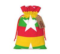 Flag Of Myanmar Print Christmas Burlap Gift Bag With Drawstring, Present Small Favor Pouch For Birthday Parties-S Size