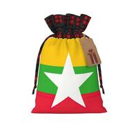 Flag of Myanmar Print Christmas Drawstring Bags Reusable Santa Sack,for Candy,Wedding,Gifts And Storage