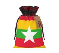 Flag Of Myanmar Print Festive Plaid Gift Bag, Candy Bag, Drawstring Burlap Pouch For Holiday Presents Favor-M