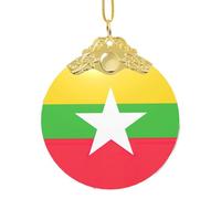 Flag of Myanmar print Golden Glass Round Pendant - fit for holiday decoration, home and office decor