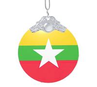 Flag of Myanmar print Golden Glass Round Pendant - fit for holiday decoration, home and office decor