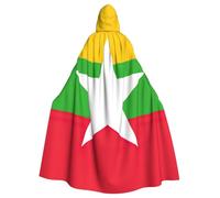 Flag Of Myanmar Print Halloween Cloak Full Length Hooded Adults Unisex Cape For Cosplay Festivals