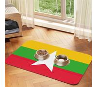 Flag of Myanmar Print Pet Food Mat Absorbent Non Slip PU Leather Feeding Mat for Dogs Cats Rubber Bottom