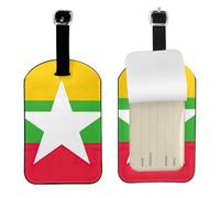 Flag of Myanmar Printed Leather Luggage Tag, Durable Baggage Identifier, Soft PU ID Label, for Business Travel
