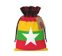 Flag Of Myanmar Printing Color Matching Plaid Christmas Bag With Drawstring For Christmas Birthdays Party,4.7x6.9 Inch