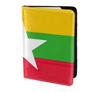 Flag Of Myanmar Printing Cowhide Passport Holder,Passport Cover,Travel Card Cover Case For Men Women,Documents Protector, Black, One Size
