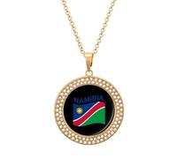 Flag of Namibia Fashion Necklace Chain Round Graphic Pendant with Diamond Jewellery Golden-style