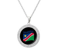 Flag of Namibia Fashion Necklace Chain Round Graphic Pendant with Diamond Jewellery Silver-style
