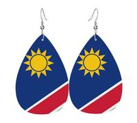 Flag of Namibia Teardrop-shaped leather earrings, clothing decoration, suitable for festival parties, holidays and daily life