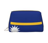 Flag of Nauru Leather Hand-Held Zipper Makeup Bag Storage Bag for Miscellaneous Items Pen Case