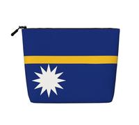 Flag of Nauru Print Cosmetic Bag for Women,Faux Linen Makeup Bag Large Capacity,Perfect for Travel Daily Use