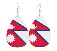 Flag of Nepal Patterned Drop Earrings - Lightweight Drop Earrings Perfect for Christmas or Valentine's Day Gifts