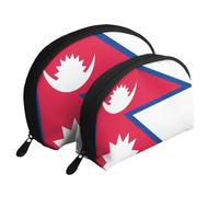 Flag of Nepal Portable Bags Clutch Pouch.2-Piece Makeup Bag Set, Large & Small Travel Cosmetic Pouches