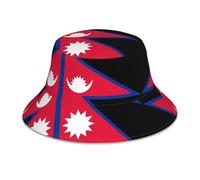 Flag of Nepal Printed Fashionable Bucket hat, one Size fits All, Foldable Headwear, Suitable for Outdoor Activities and Camping. Black