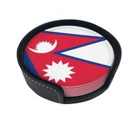 Flag of Nepal Round leather coasters (set of 6) Delicate and soft table decorations, suitable for coffee cups, mugs, etc.