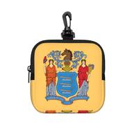 Flag of New Jersey Small Waterproof Zipper Pouch-Neoprene Storage Bag for Earbuds, Keychain Clip Case