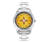 Flag of New Mexico Men's Steel Strap Watch Easy Reader Casual Silver Dial Fashion Analog Watches