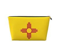Flag Of New Mexico Pattern Women'S Cosmetic Bag Leather Handbag Portable Large Capacity Zipper Travel Bag Storage Bag, Gold, One Size