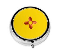 Flag of New Mexico Take-Along Pill Box, Portable Round Pill Box, fits in Your Purse Pocket Lightweight 3 Compartment Pill Box,