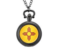 Flag of New Mexico Vintage Pocket Watch with Chain Classic Numerals White Dial